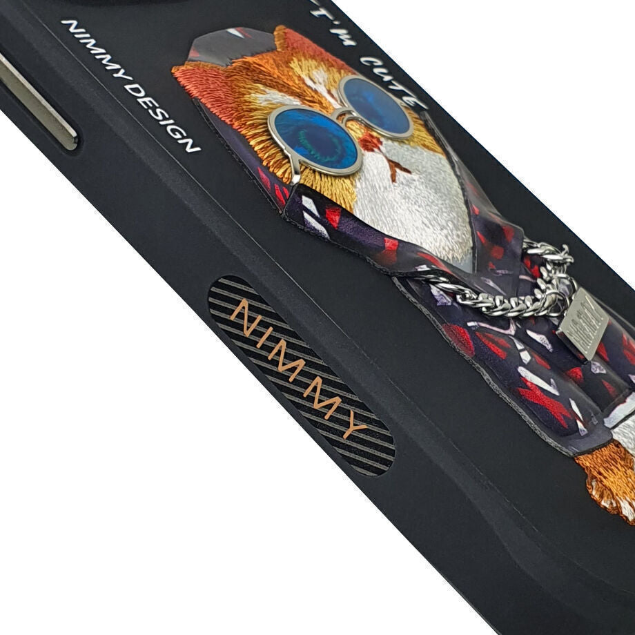 iPhone 14 Pro Max Nimmy Embroidery Shockproof Glass Series Case - Black