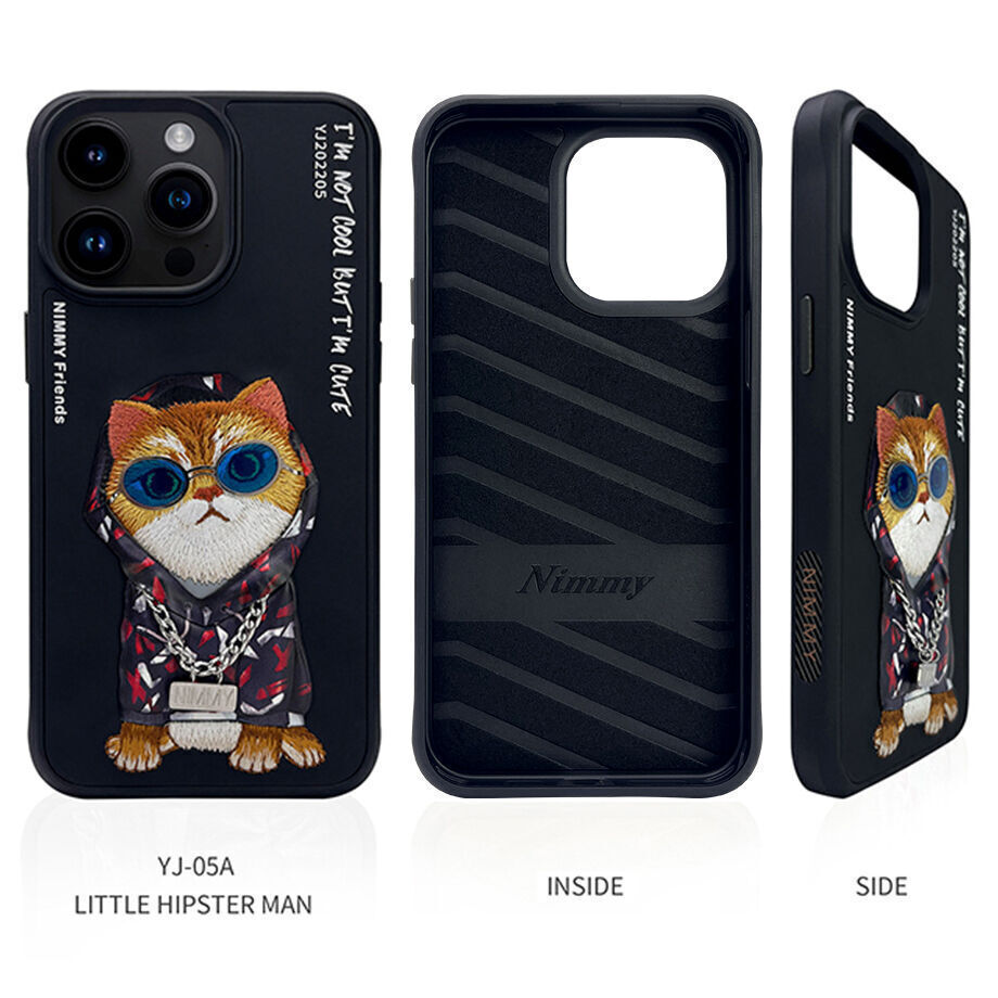 iPhone 14 Pro Max Nimmy Embroidery Shockproof Glass Series Case - Black