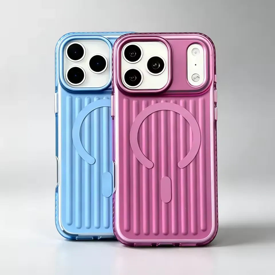 Frosted Grooved MagSafe Case, Light Blue and Red side by side