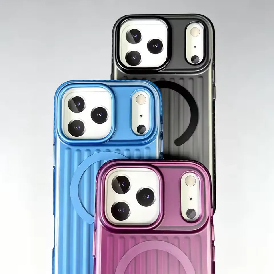 Frosted Grooved MagSafe Case, Light Blue, Black and Red