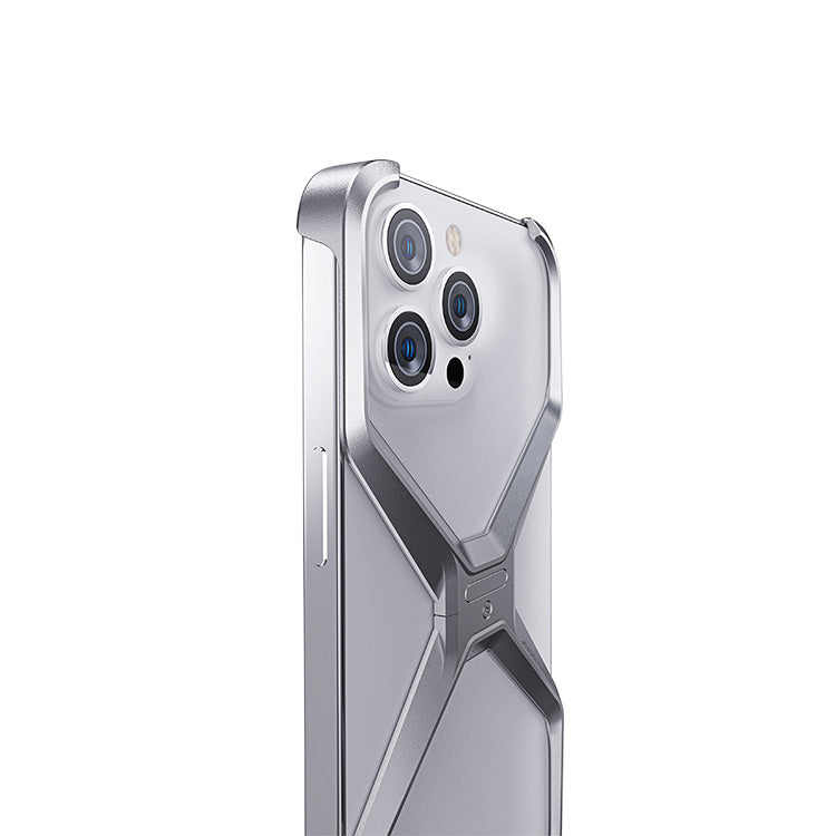 iPhone 15 Pro Max Super Slim Metal Luxury Aluminum Frameless X-Shaped Case - Grey