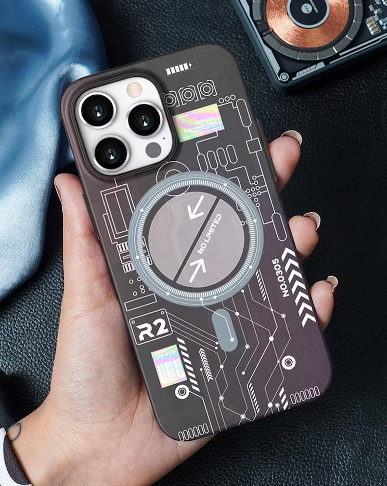 iPhone 15 Pro Max Radium Glow Futuristic Tech Design Magsafe Case - Black