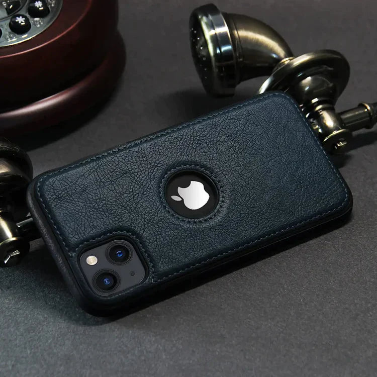 Fine Stitiching Phone 15 Leather Case Back Cover