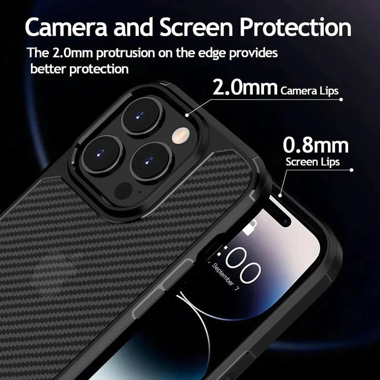 iPhone 15 Pro Carbon Fiber Texture Shockproof Case - Black
