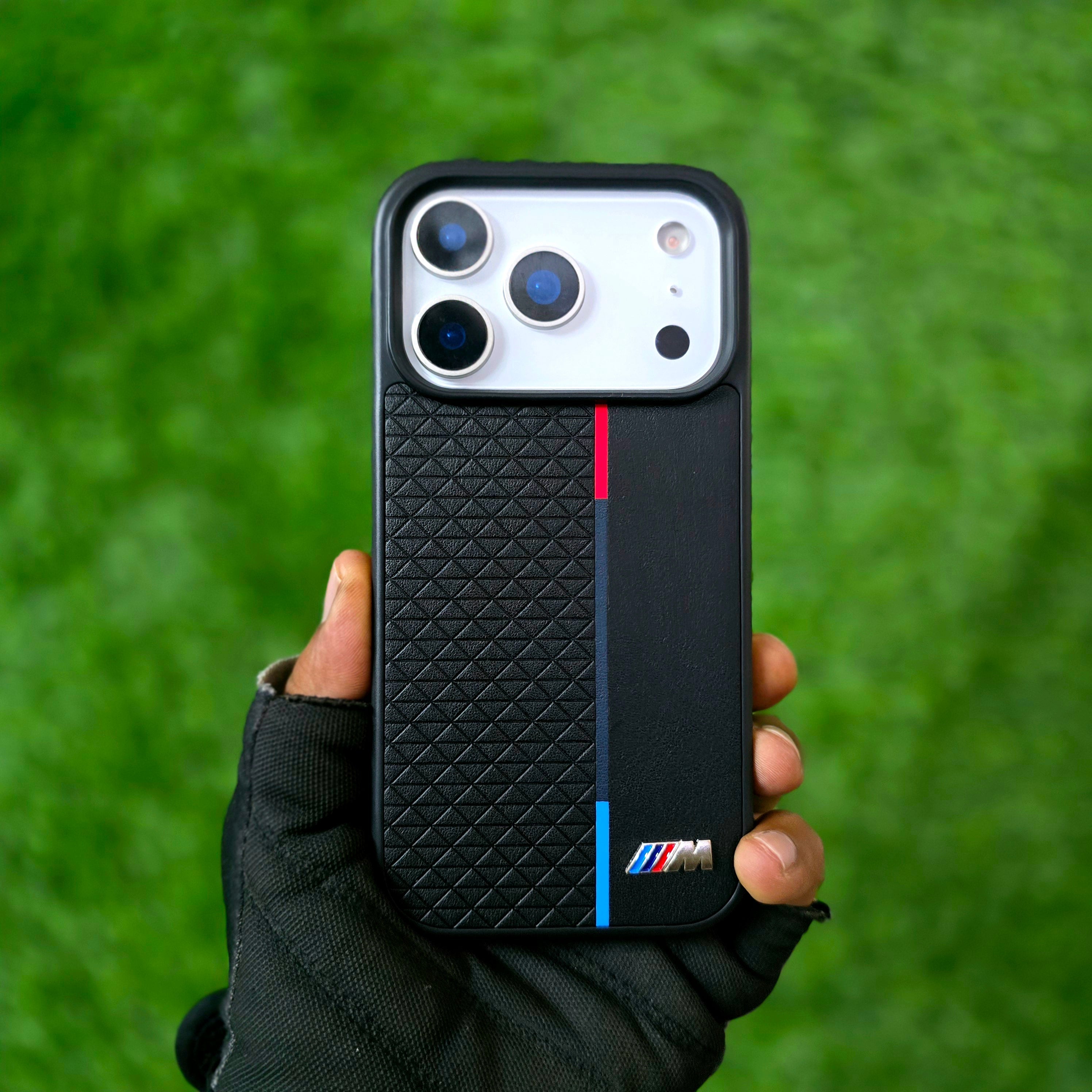 iPhone 17 Pro BMW Case, BMW M Sport Performance Series Leather Back cover - Black