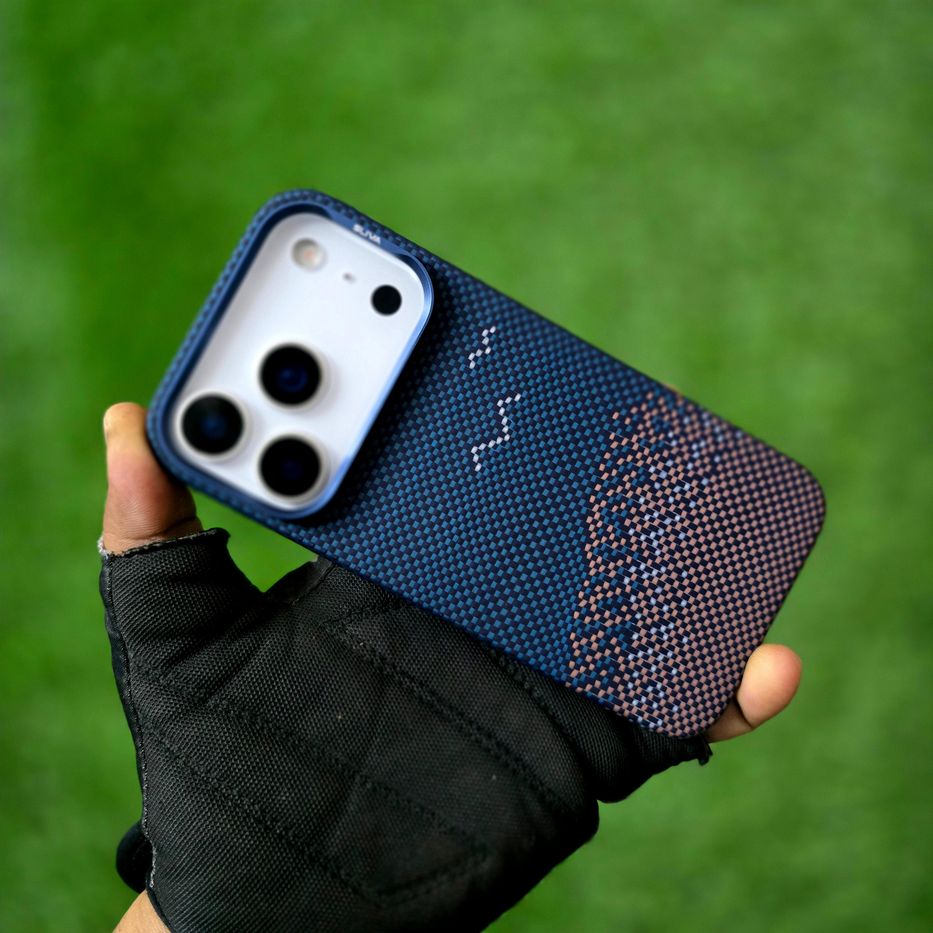 iPhone 17 Pro Max 0.4mm Thin Original SLIVA Real Aramid Carbon Fiber Case with Magsafe - Brown-Blue