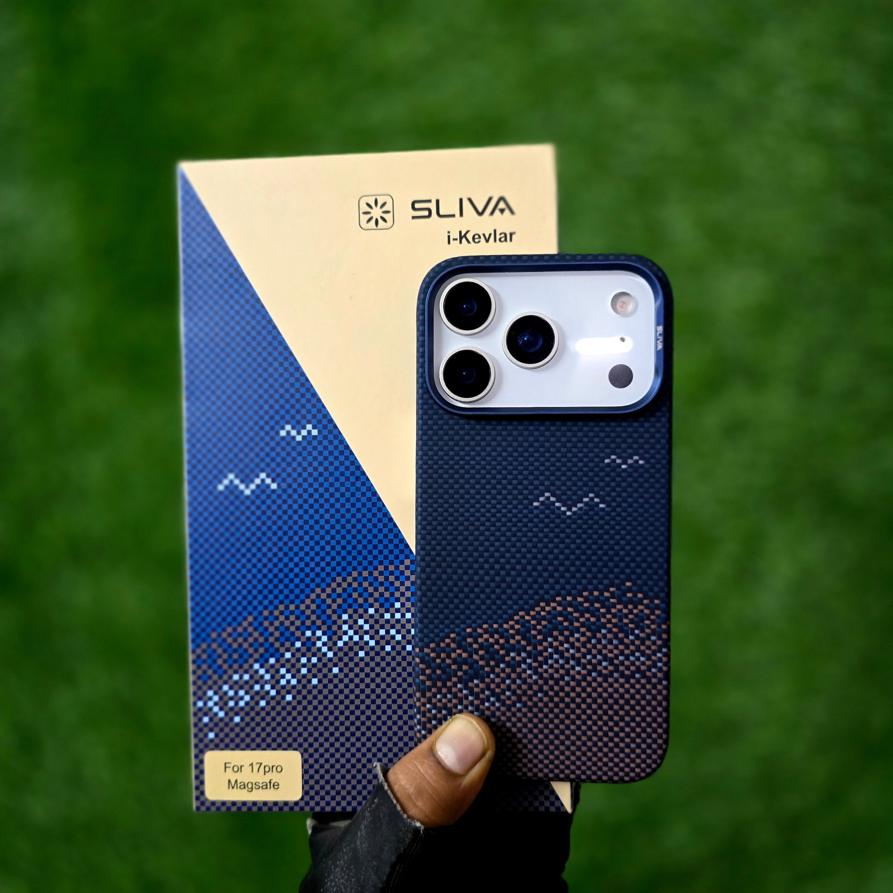 iPhone 17 Pro Max 0.4mm Thin Original SLIVA Real Aramid Carbon Fiber Case with Magsafe - Brown-Blue