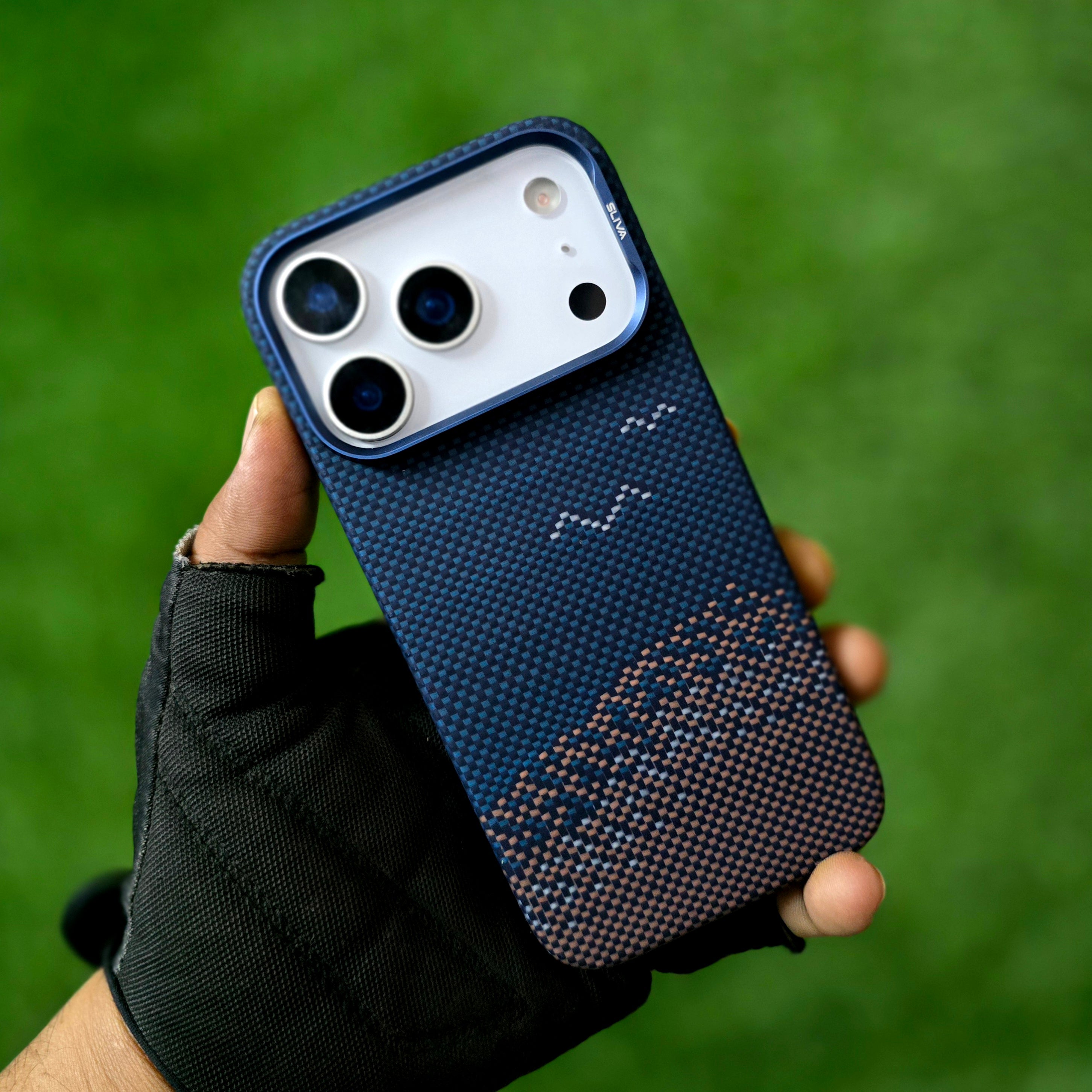 iPhone 17 Pro Max 0.4mm Thin Original SLIVA Real Aramid Carbon Fiber Case with Magsafe - Brown-Blue