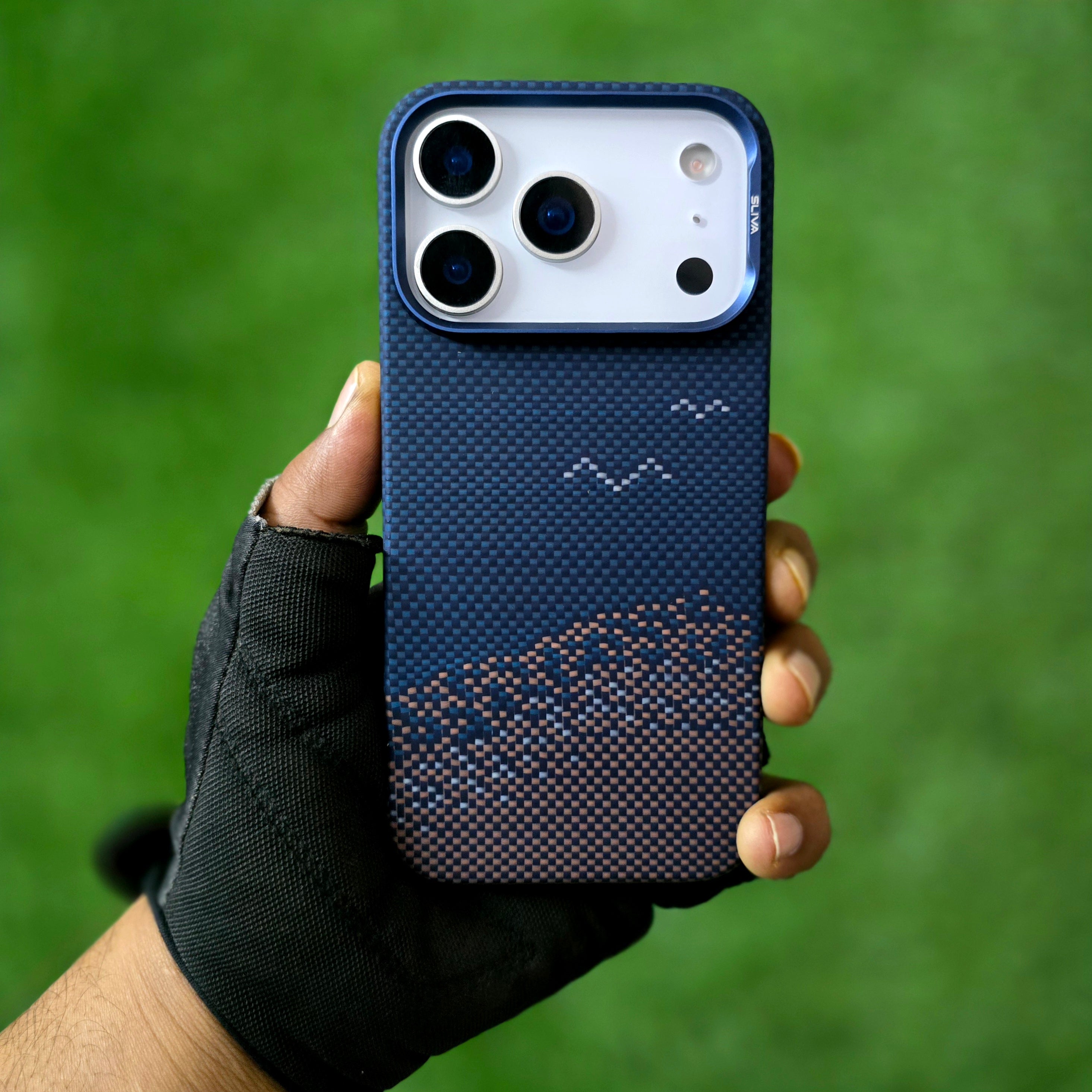 iPhone 17 Pro Max 0.4mm Thin Original SLIVA Real Aramid Carbon Fiber Case with Magsafe - Brown-Blue