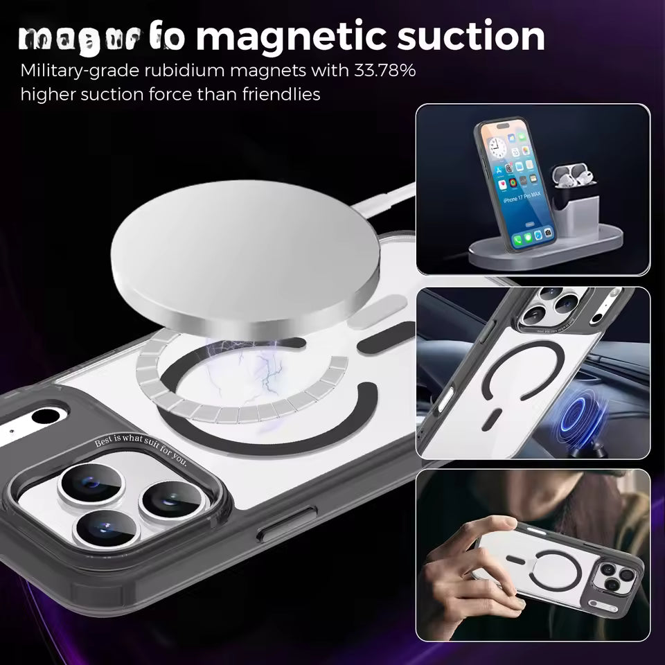 iPhone 17 Pro Anti Yellowing Shockproof Magnetic Magsafe Cover with Camera Protection - Black