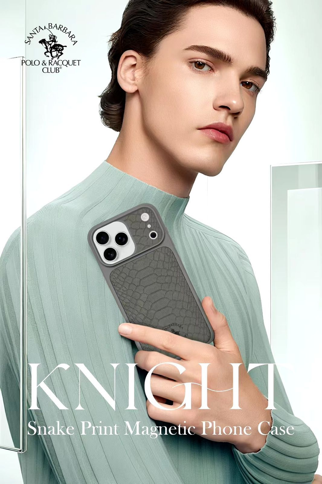 iPhone 17 Pro Genuine Leather Original Santa Barbara Polo Club Knight Series Back Cover - Grey