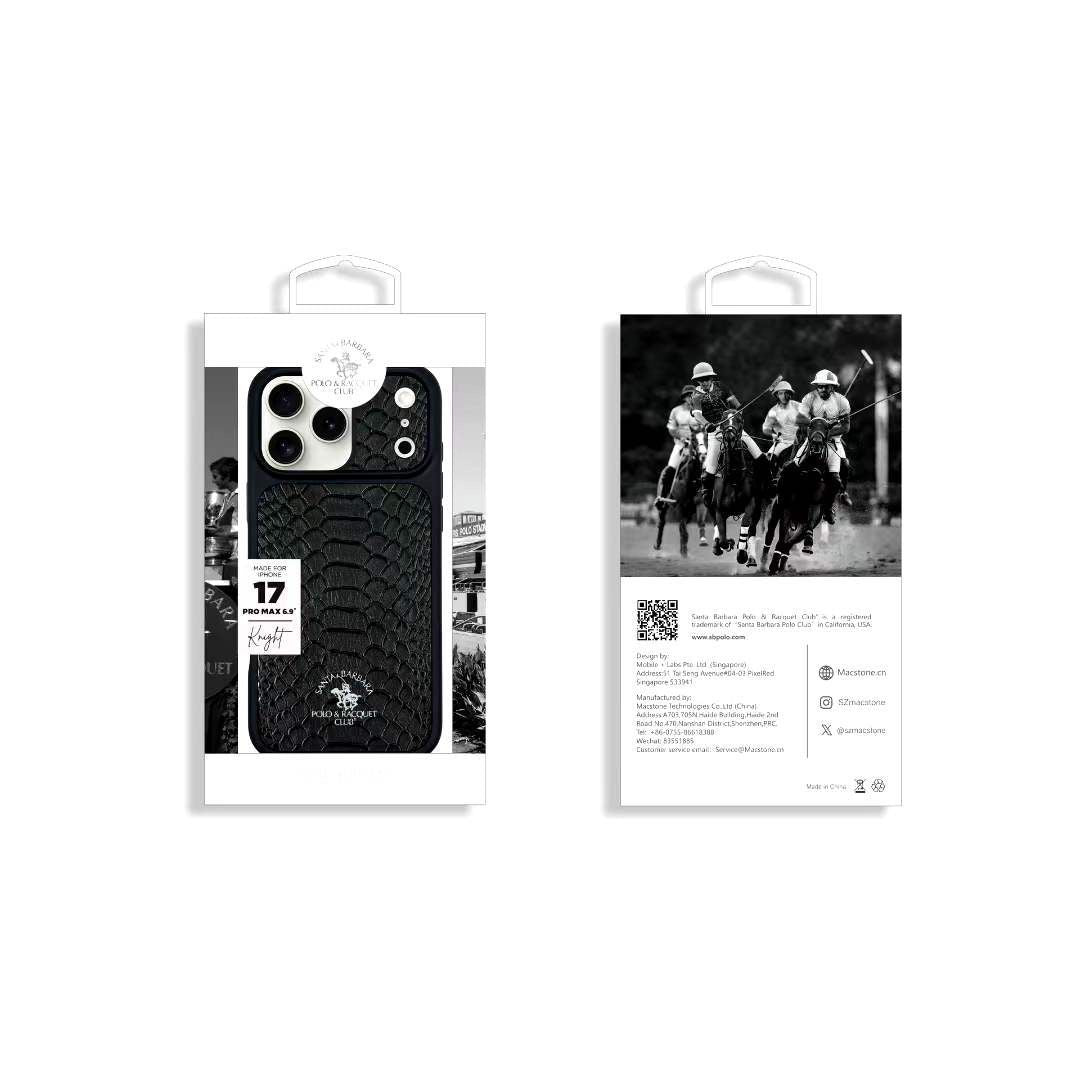 iPhone 17 Pro Genuine Leather Original Santa Barbara Polo Club Knight Series Back Cover - Black