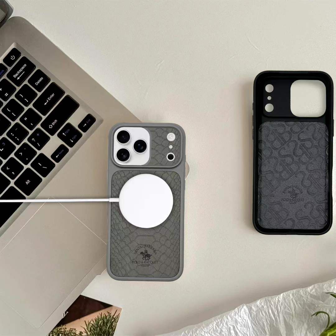 iPhone 17 Pro Genuine Leather Original Santa Barbara Polo Club Knight Series Back Cover - Grey