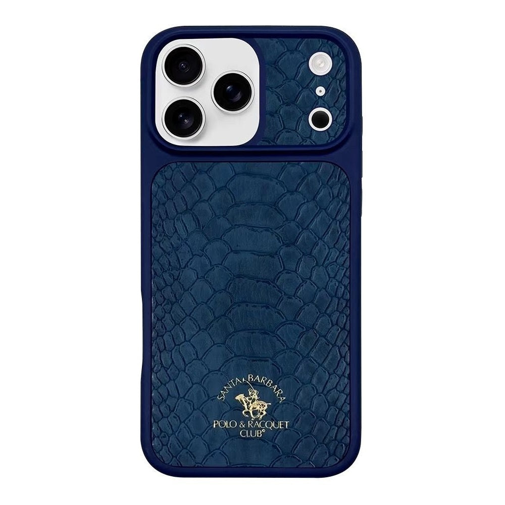 iPhone 17 Pro Genuine Leather Original Santa Barbara Polo Club Knight Series Back Cover - Navy Blue