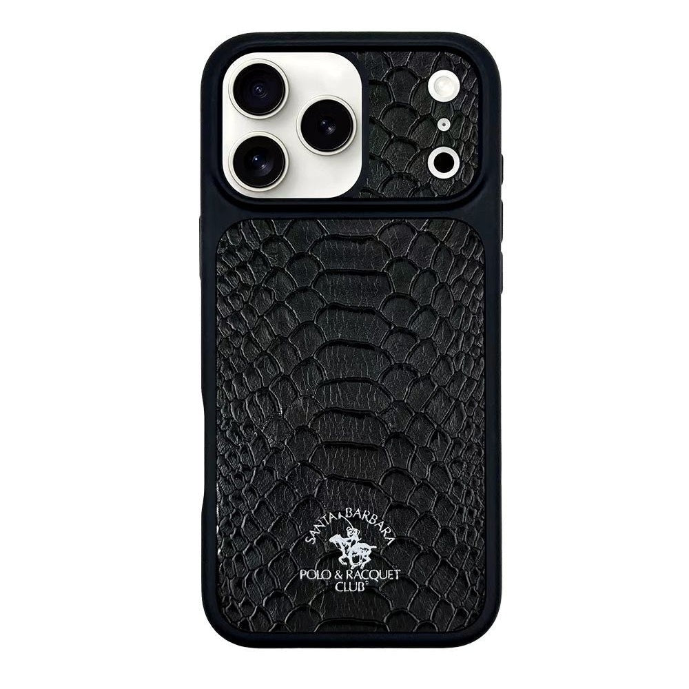 iPhone 17 Pro Genuine Leather Original Santa Barbara Polo Club Knight Series Back Cover - Black