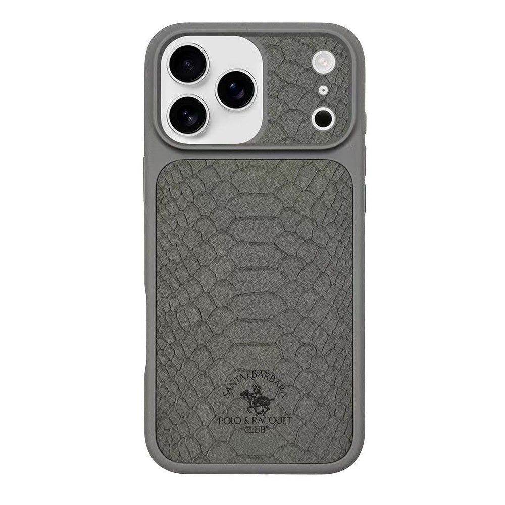 iPhone 17 Pro Max Genuine Leather Original Santa Barbara Polo Club Knight Series Back Cover - Grey