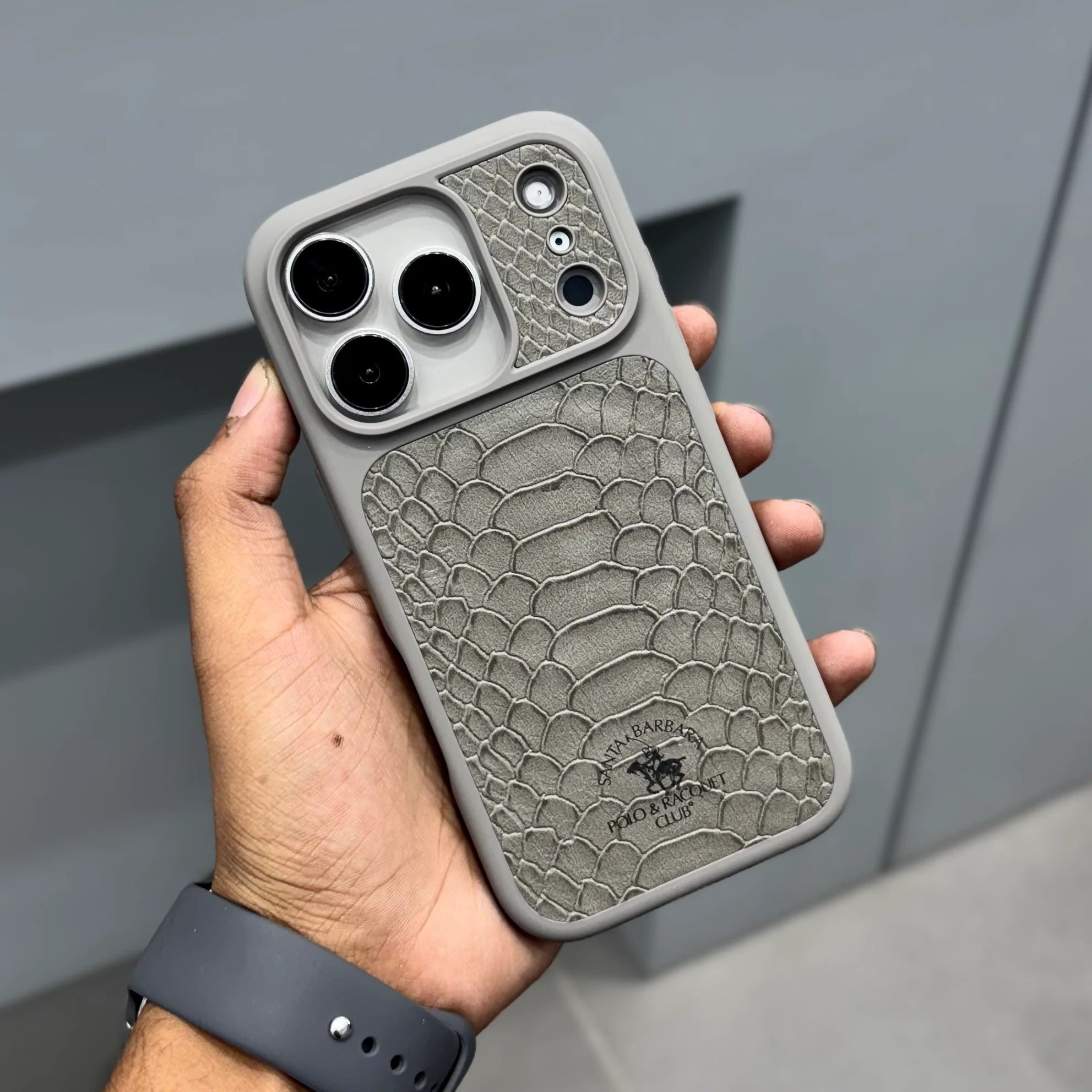 iPhone 17 Pro Genuine Leather Original Santa Barbara Polo Club Knight Series Back Cover - Grey