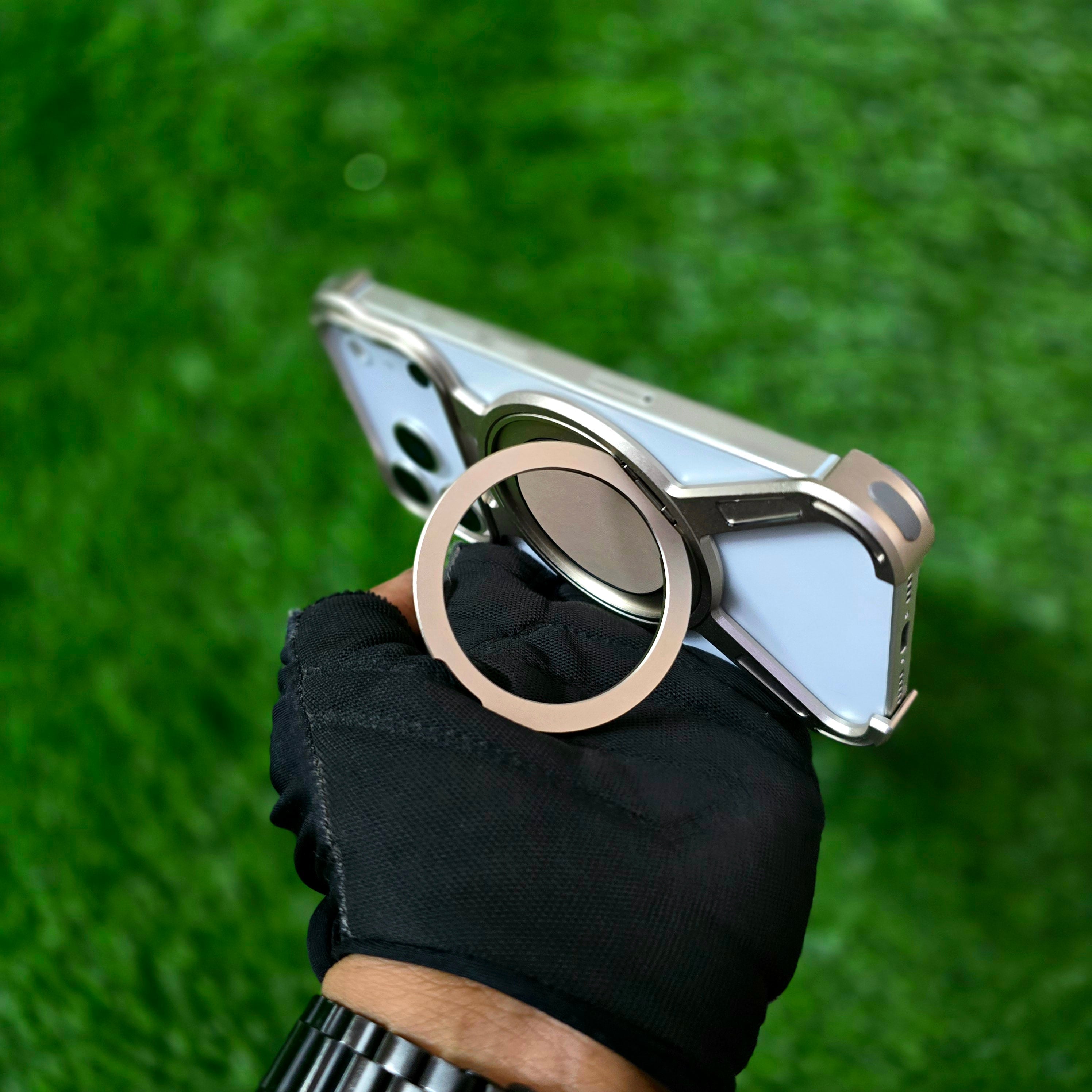 iPhone 17 Pro Metal X-Shape Frameless Bumper Case 360° Rotatable Stand with Magsafe - Desert Titanium