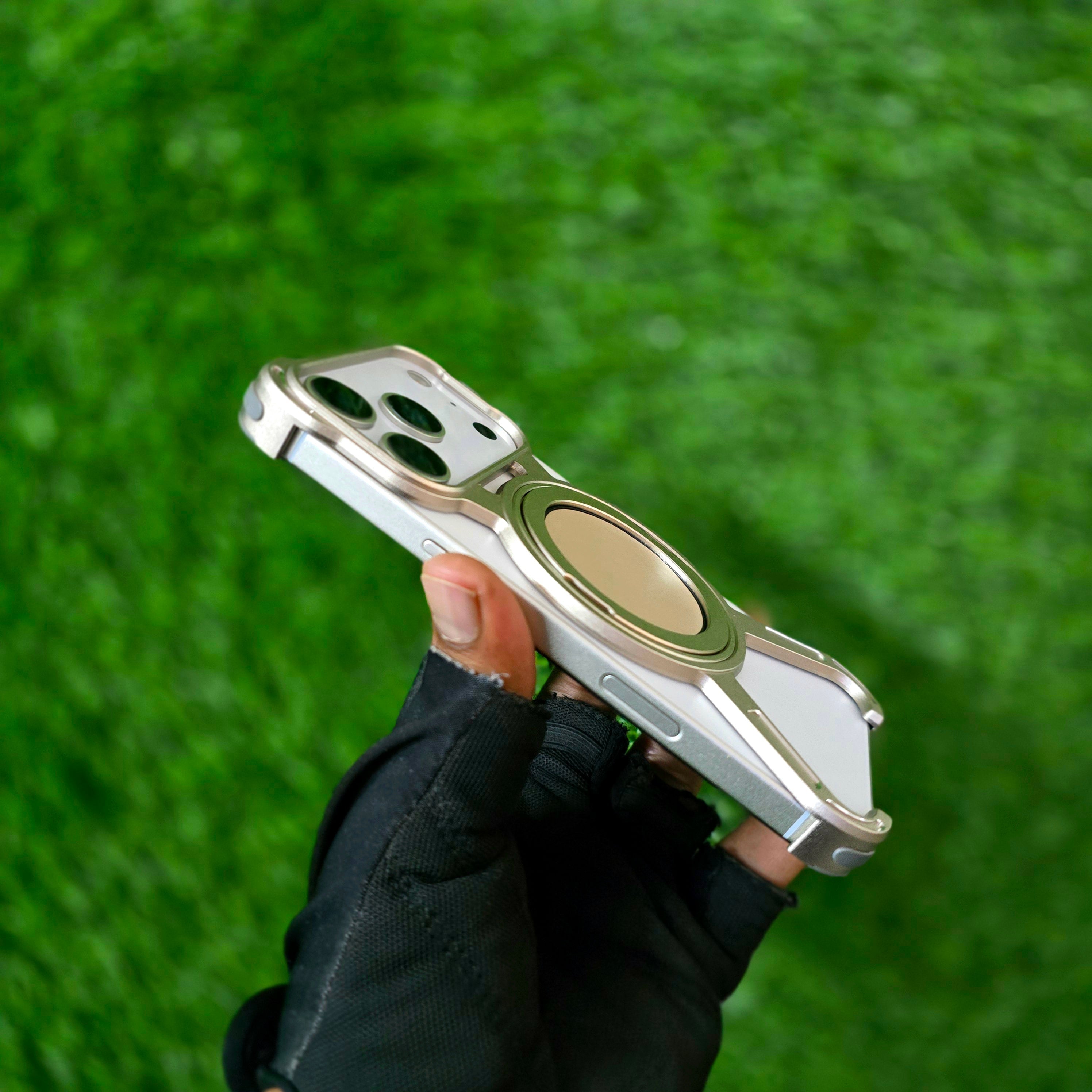 iPhone 17 Pro Metal X-Shape Frameless Bumper Case 360° Rotatable Stand with Magsafe - Desert Titanium