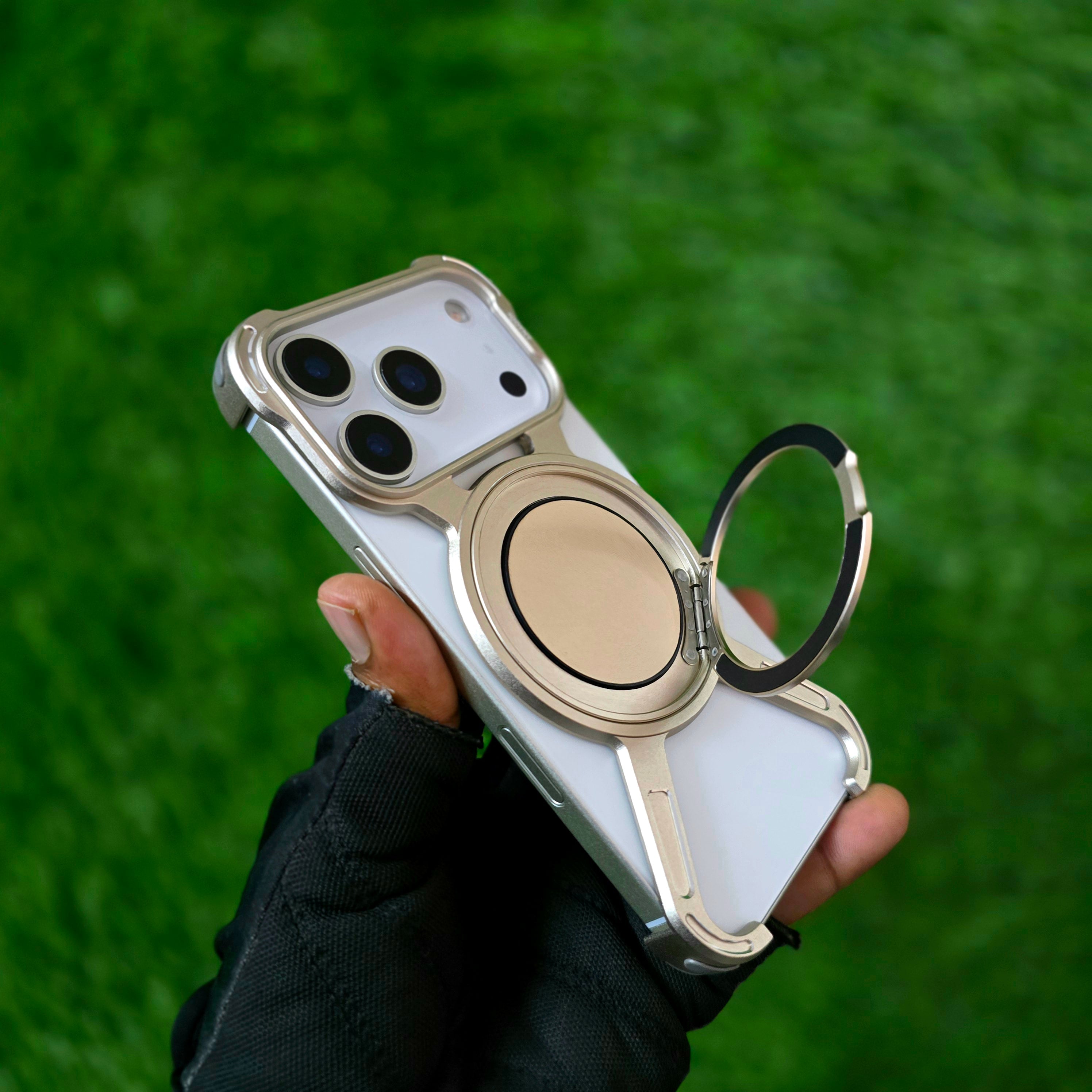 iPhone 17 Pro Metal X-Shape Frameless Bumper Case 360° Rotatable Stand with Magsafe - Desert Titanium