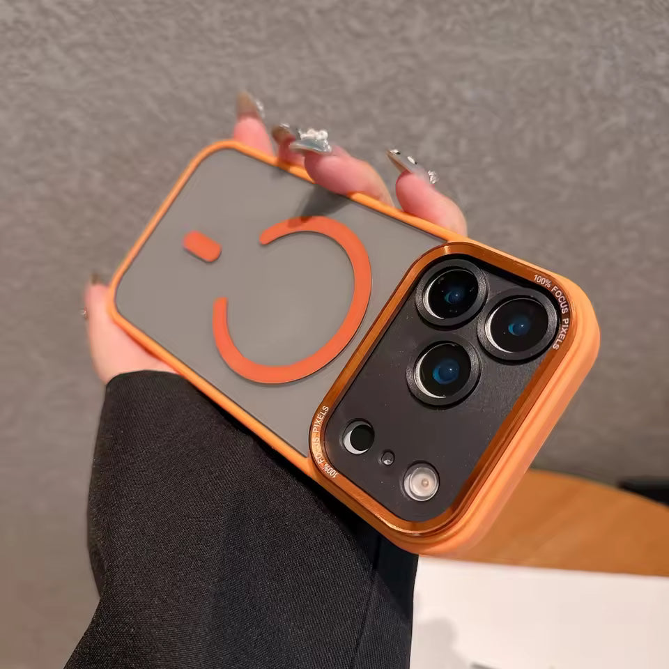 iPhone 17 Pro Max Semi Transparent Luxury Metal Lens Frame Cover with Magsafe - Orange
