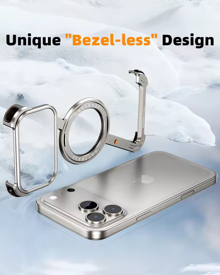 iPhone 17 Pro Metal Frameless Bumper Case 360° Rotatable Stand with Magsafe - Titanium