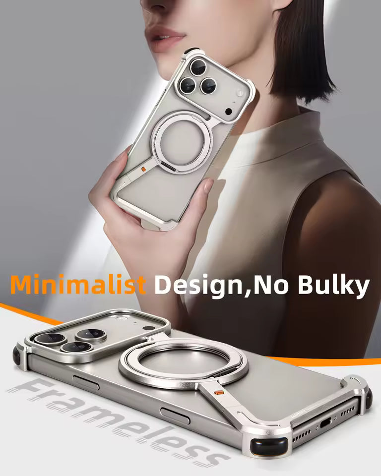 iPhone 17 Pro Max Metal Frameless Bumper Case 360° Rotatable Stand with Magsafe - Titanium