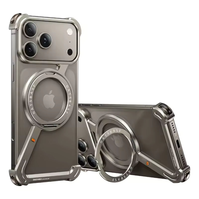 iPhone 17 Pro Metal Frameless Bumper Case 360° Rotatable Stand with Magsafe - Titanium