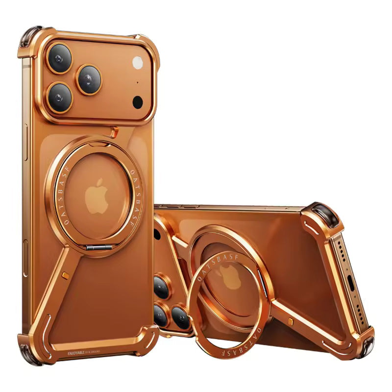 iPhone 17 Pro Max Metal Frameless Bumper Case 360° Rotatable Stand with Magsafe - Orange