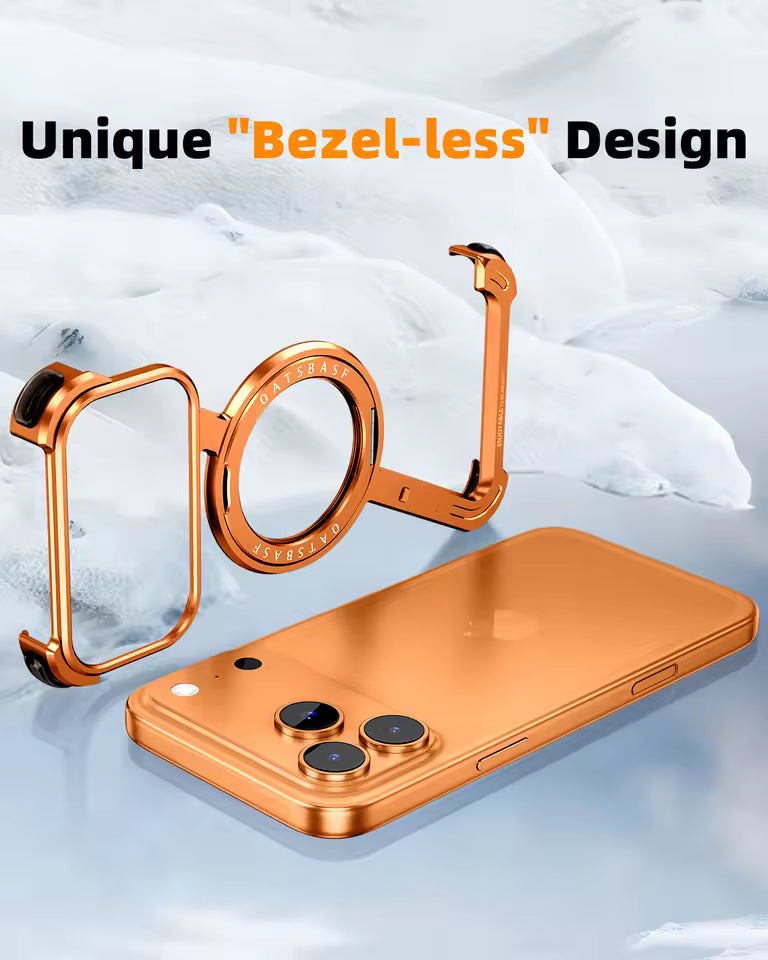 iPhone 17 Pro Max Metal Frameless Bumper Case 360° Rotatable Stand with Magsafe - Orange