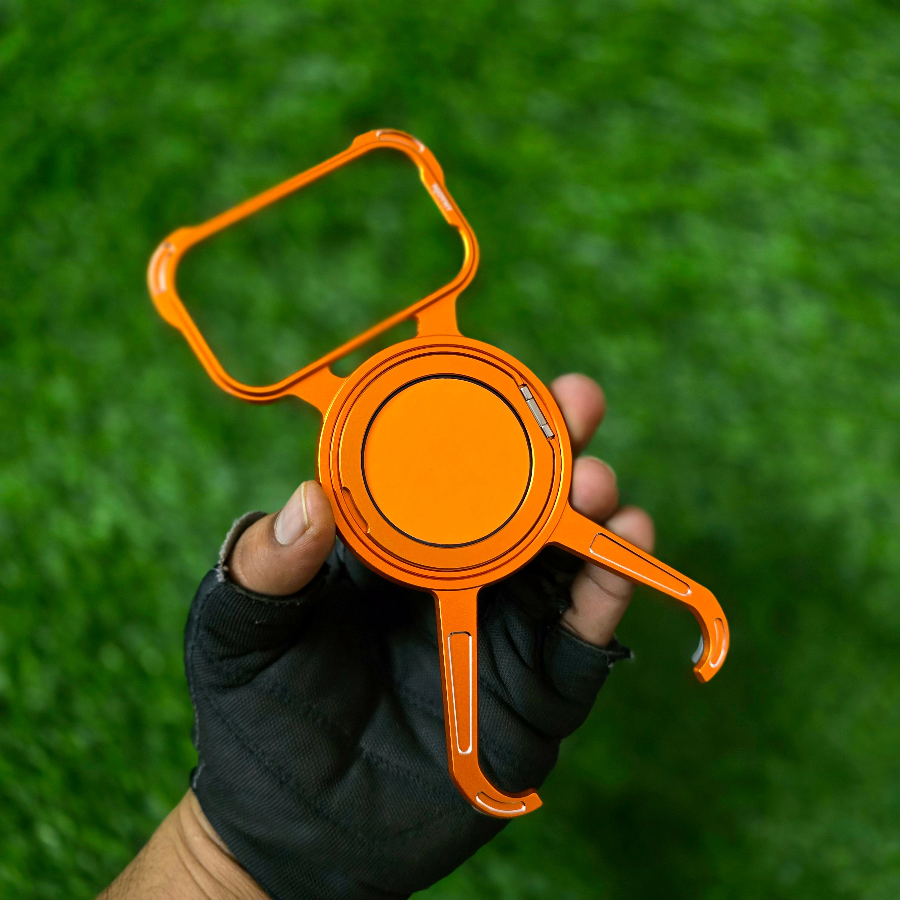 iPhone 17 Pro Max Metal X-Shape Frameless Bumper Case 360° Rotatable Stand with Magsafe - Orange