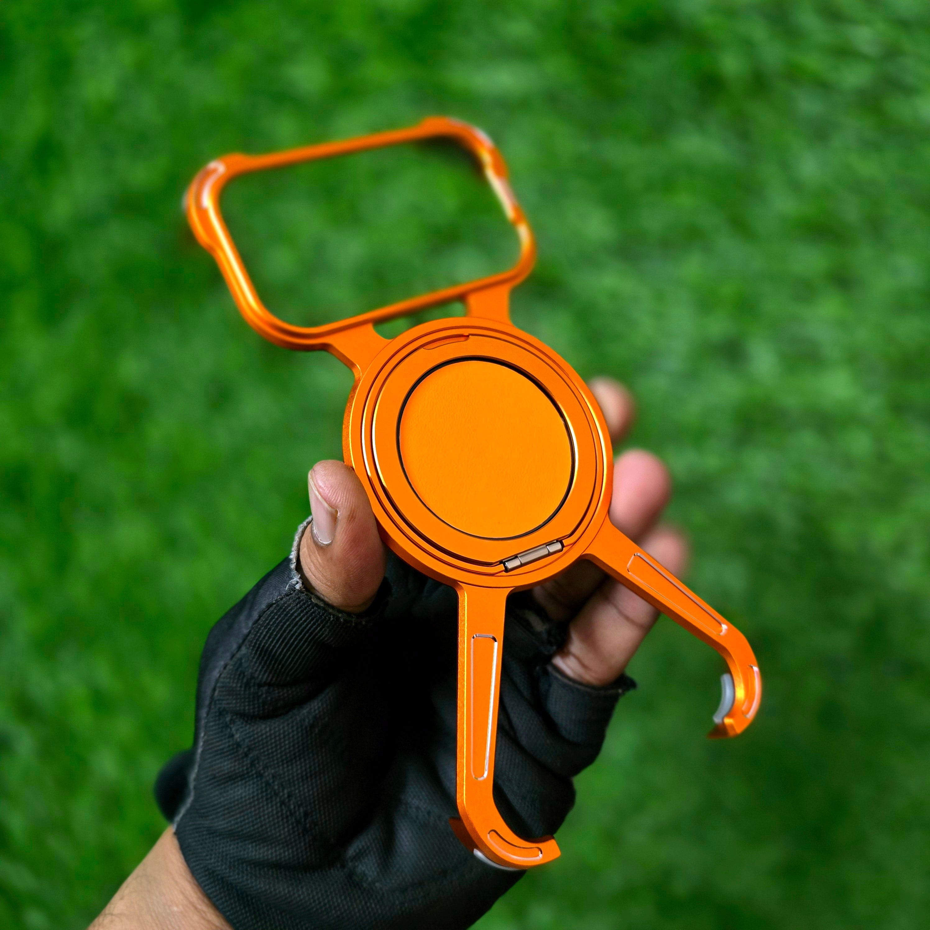 iPhone 17 Pro Max Metal X-Shape Frameless Bumper Case 360° Rotatable Stand with Magsafe - Orange