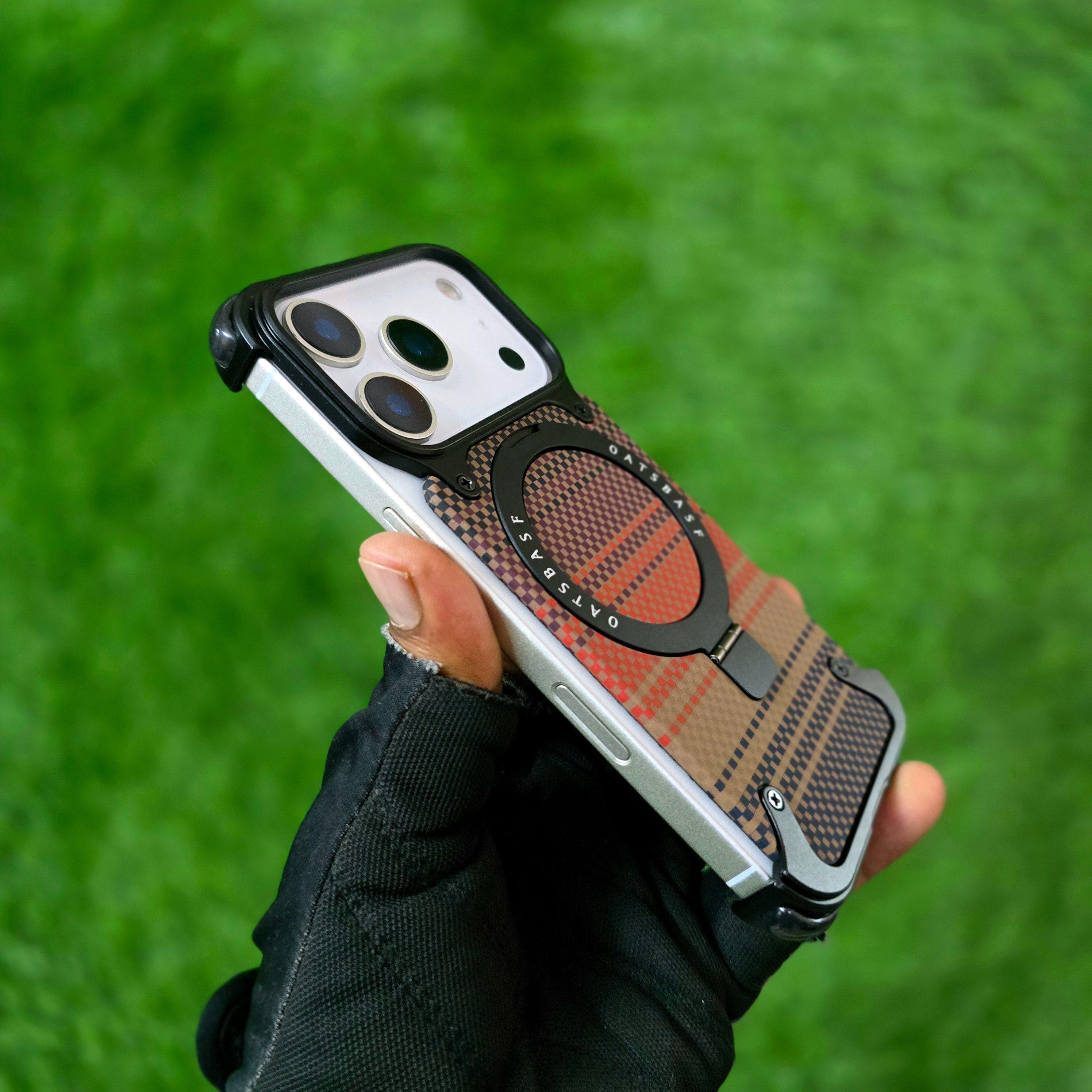 iPhone 17 Pro Max Metal Case, Frameless Leather Magnetic Invisible Stand Cover with Magsafe - Black