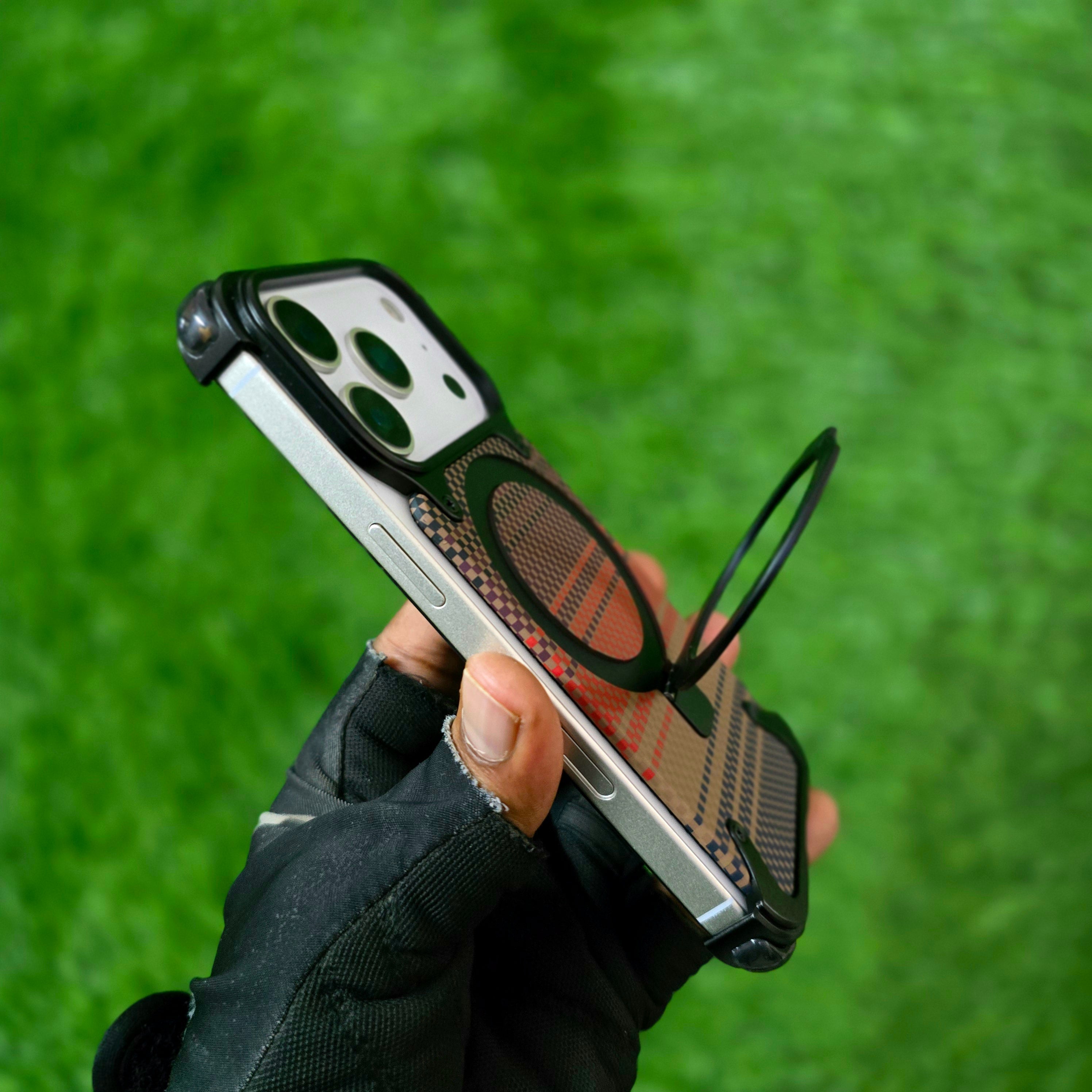 iPhone 17 Pro Max Metal Case, Frameless Leather Magnetic Invisible Stand Cover with Magsafe - Black