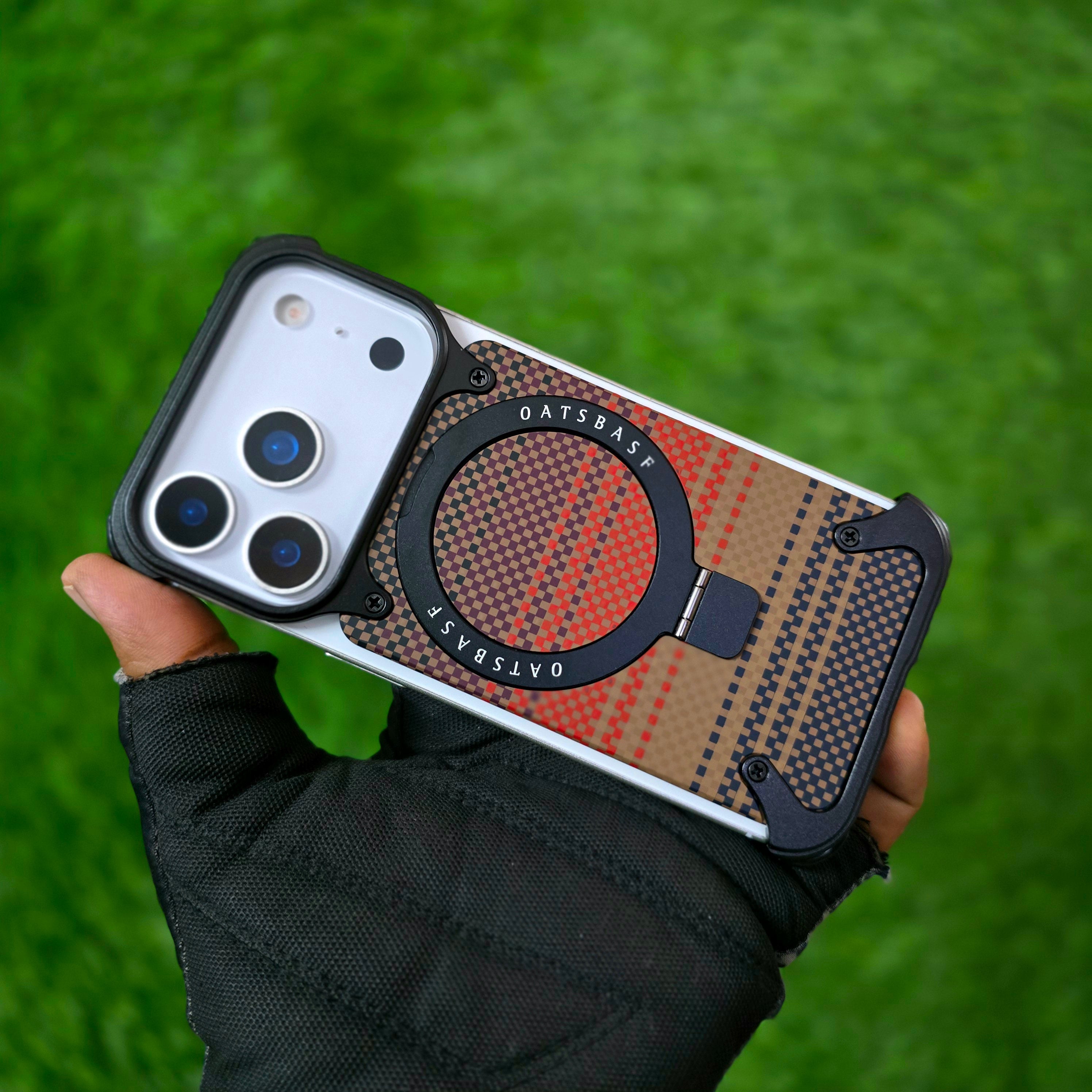 iPhone 17 Pro Max Metal Case, Frameless Leather Magnetic Invisible Stand Cover with Magsafe - Black