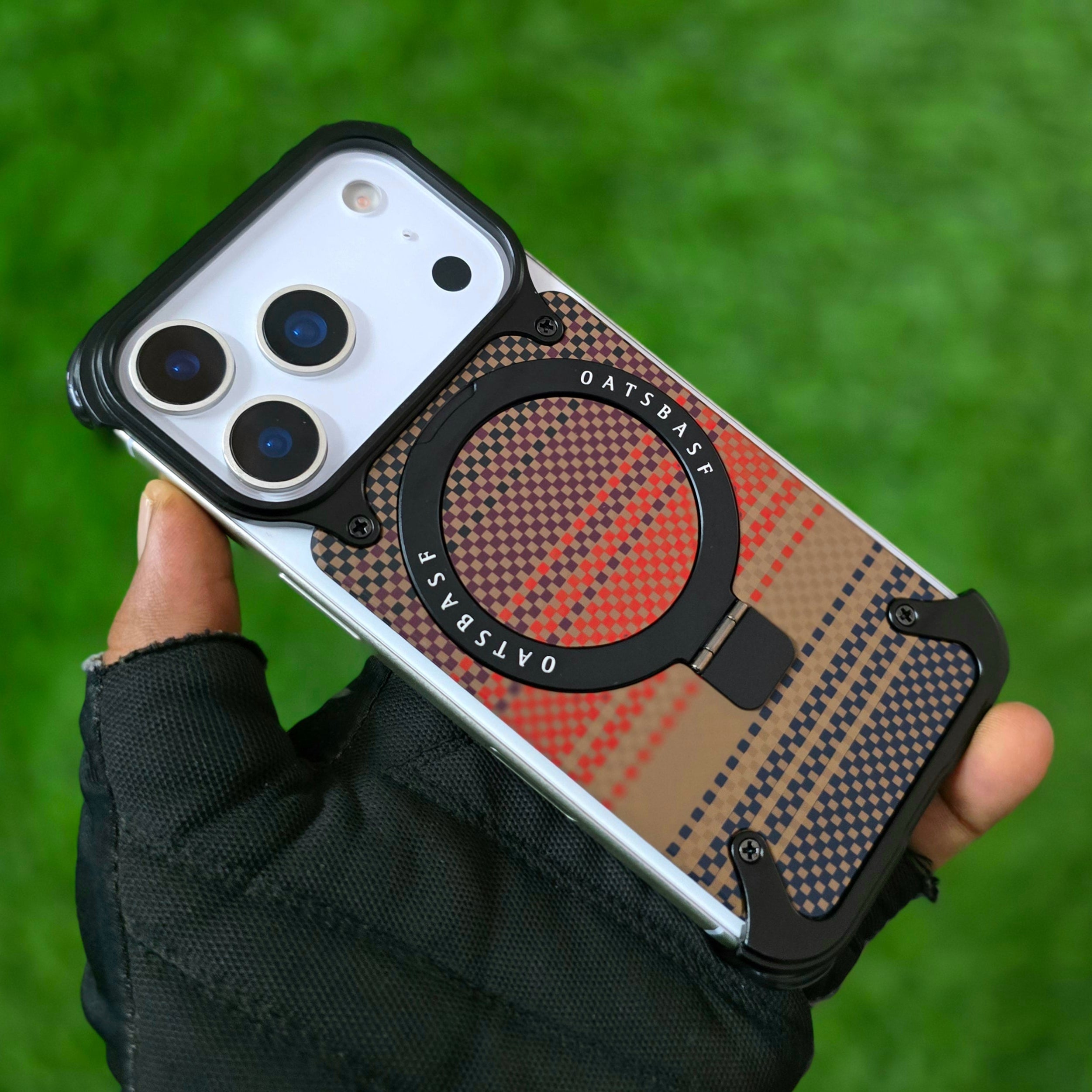 iPhone 17 Pro Max Metal Case, Frameless Leather Magnetic Invisible Stand Cover with Magsafe - Black