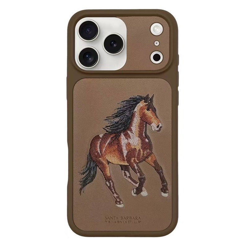 iPhone 17 Pro Genuine Leather Original Santa Barbara Polo Club Boris Series Back Cover - Brown