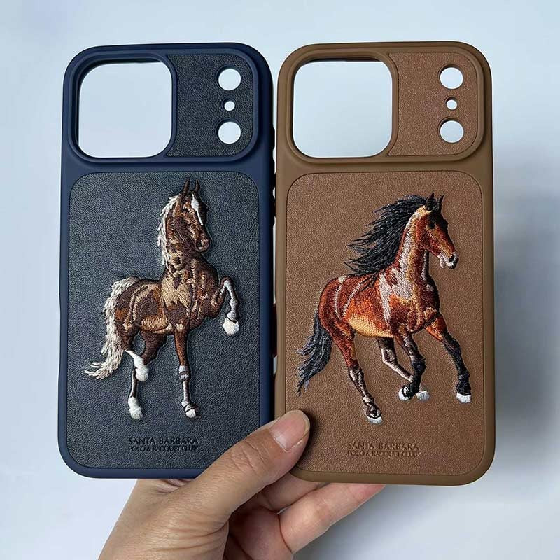 iPhone 17 Pro Genuine Leather Original Santa Barbara Polo Club Boris Series Back Cover - Blue