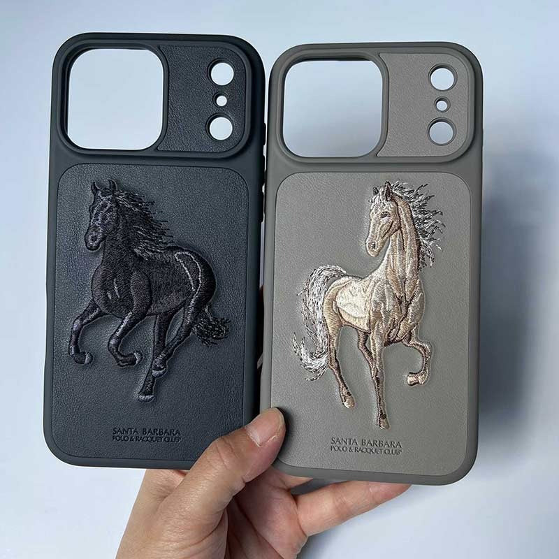 iPhone 17 Pro Genuine Leather Original Santa Barbara Polo Club Boris Series Back Cover - Black