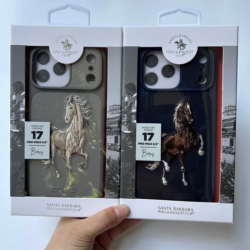 iPhone 17 Pro Genuine Leather Original Santa Barbara Polo Club Boris Series Back Cover - Blue