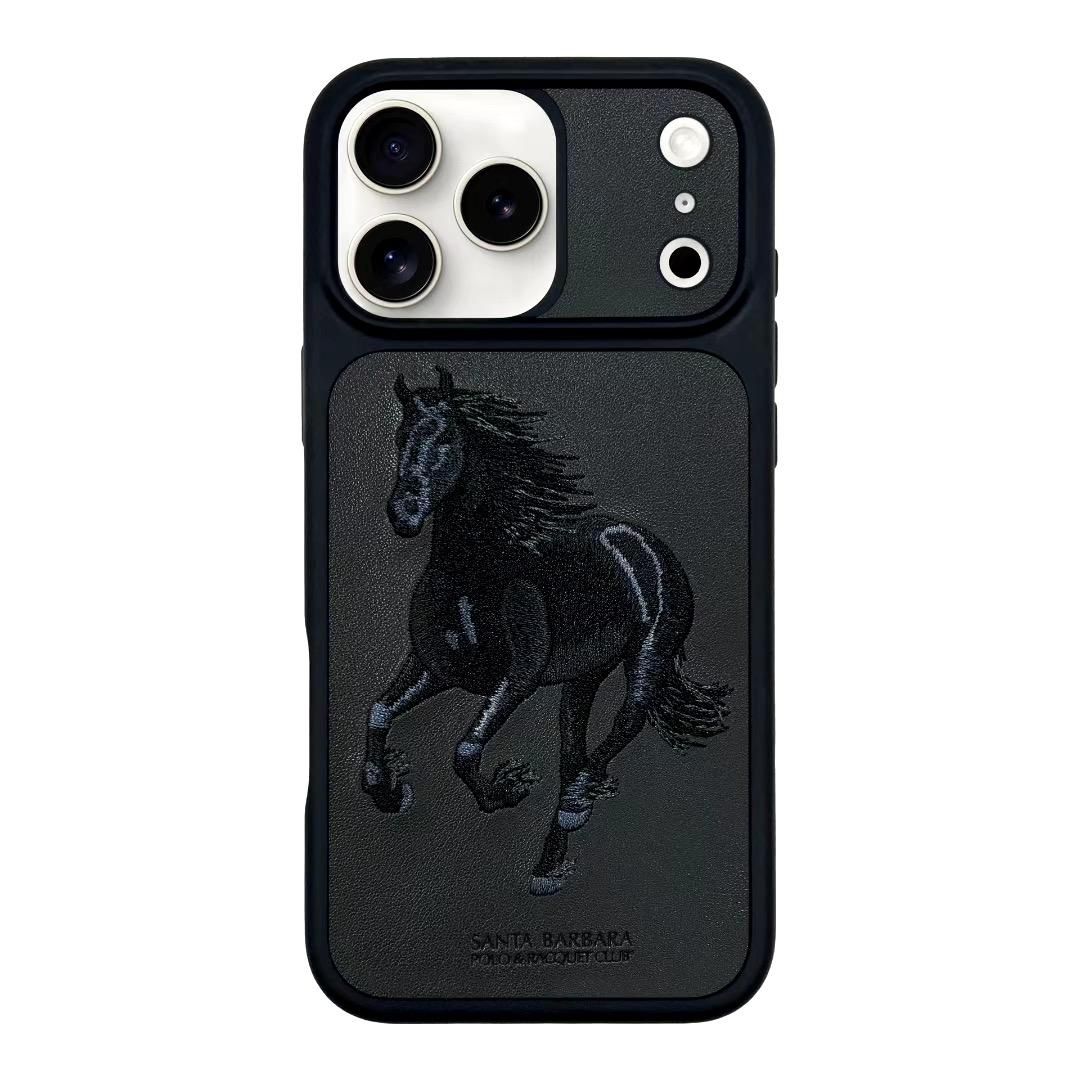 iPhone 17 Pro Genuine Leather Original Santa Barbara Polo Club Boris Series Back Cover - Black