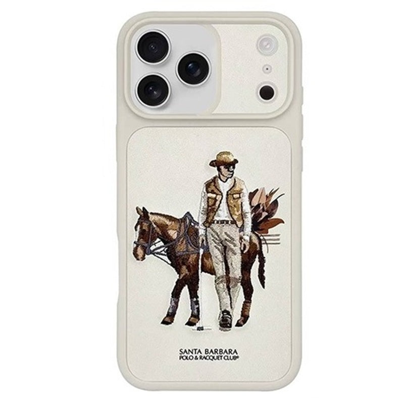 iPhone 17 Pro Genuine Leather Original Santa Barbara Polo Club Cedric Series Back Cover - Beige