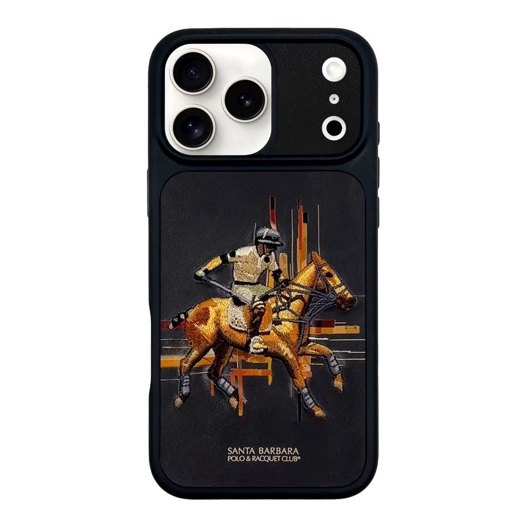 iPhone 17 Pro Genuine Leather Original Santa Barbara Polo Club Cedric Series Back Cover - Black