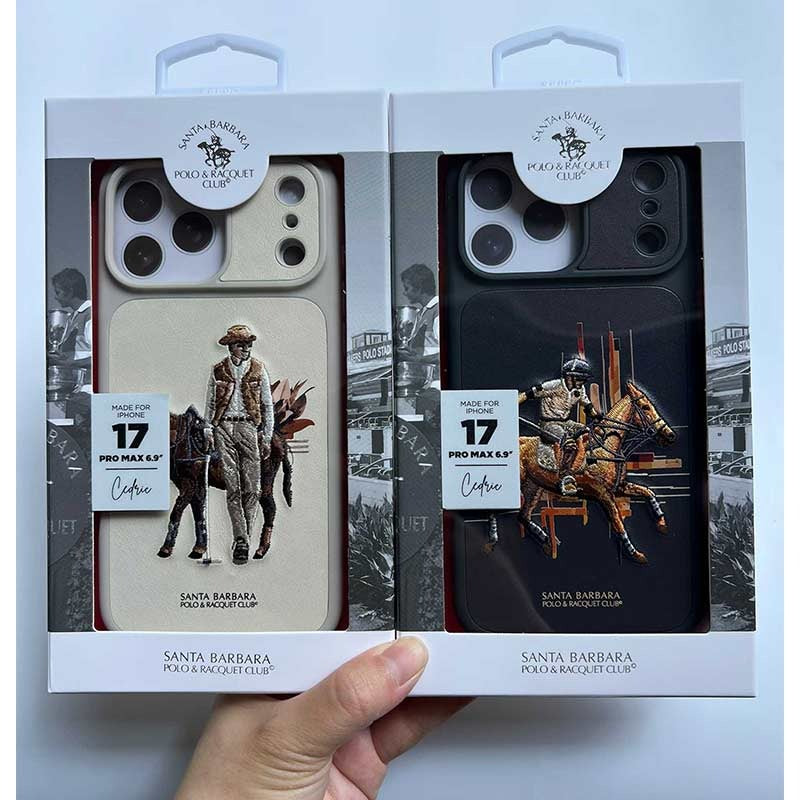 iPhone 17 Pro Genuine Leather Original Santa Barbara Polo Club Cedric Series Back Cover - Beige