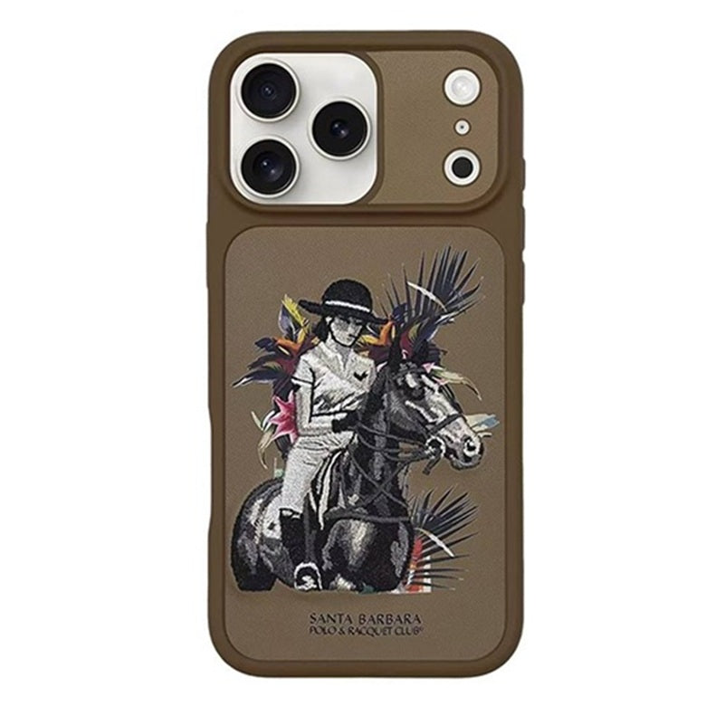 iPhone 17 Pro Genuine Leather Original Santa Barbara Polo Club Cedric Series Back Cover - Brown