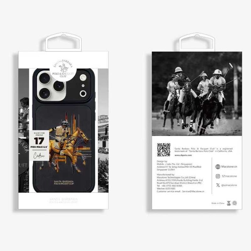 iPhone 17 Pro Genuine Leather Original Santa Barbara Polo Club Cedric Series Back Cover - Black