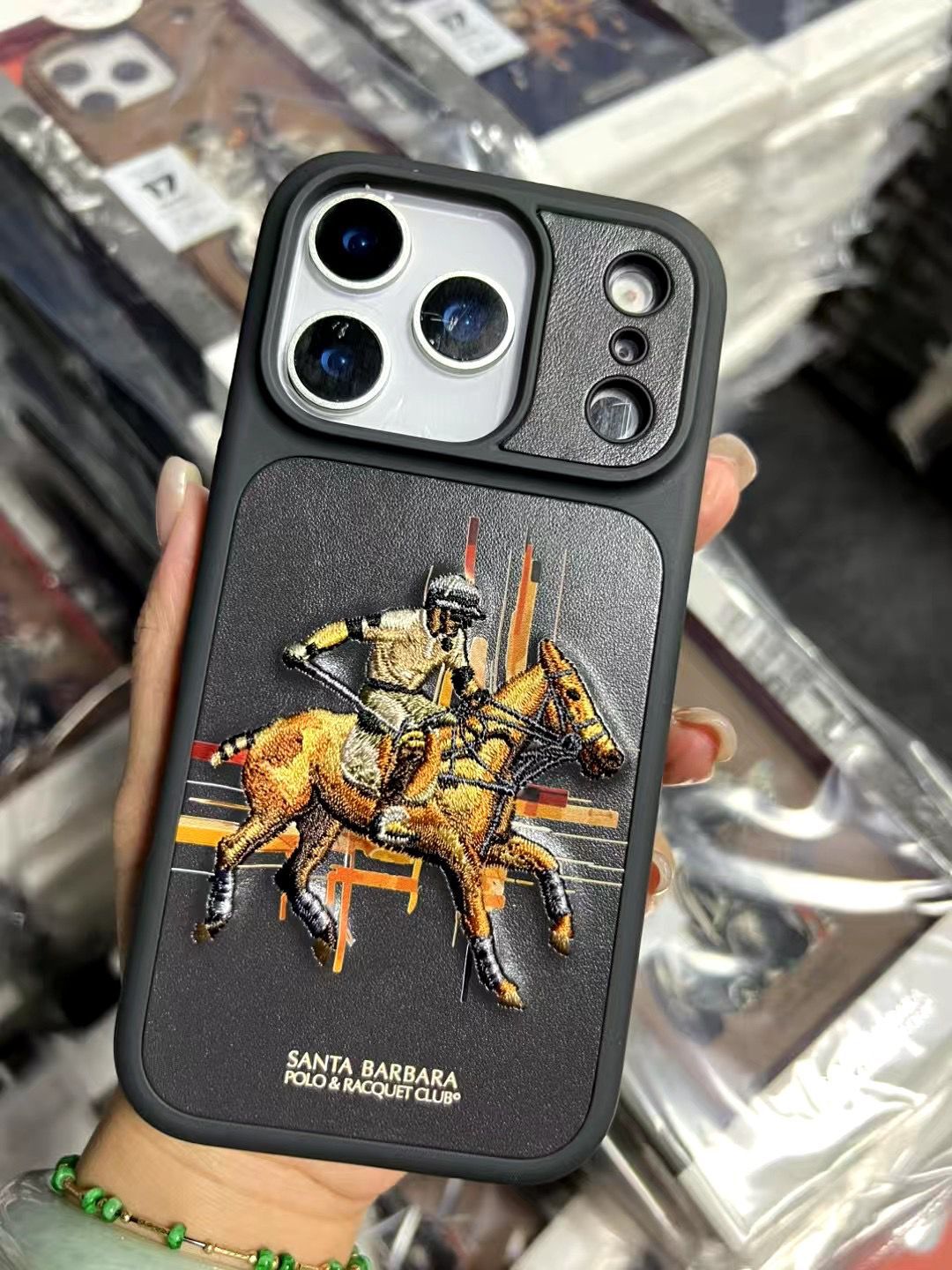 iPhone 17 Pro Genuine Leather Original Santa Barbara Polo Club Cedric Series Back Cover - Black