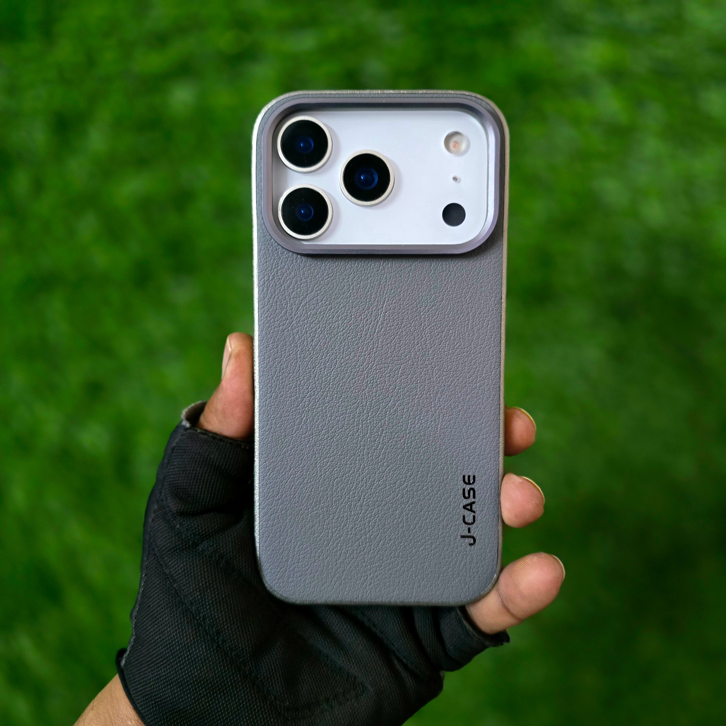 iPhone 17 Pro Leather Cover, J-Series Genuine Leather Case - Grey