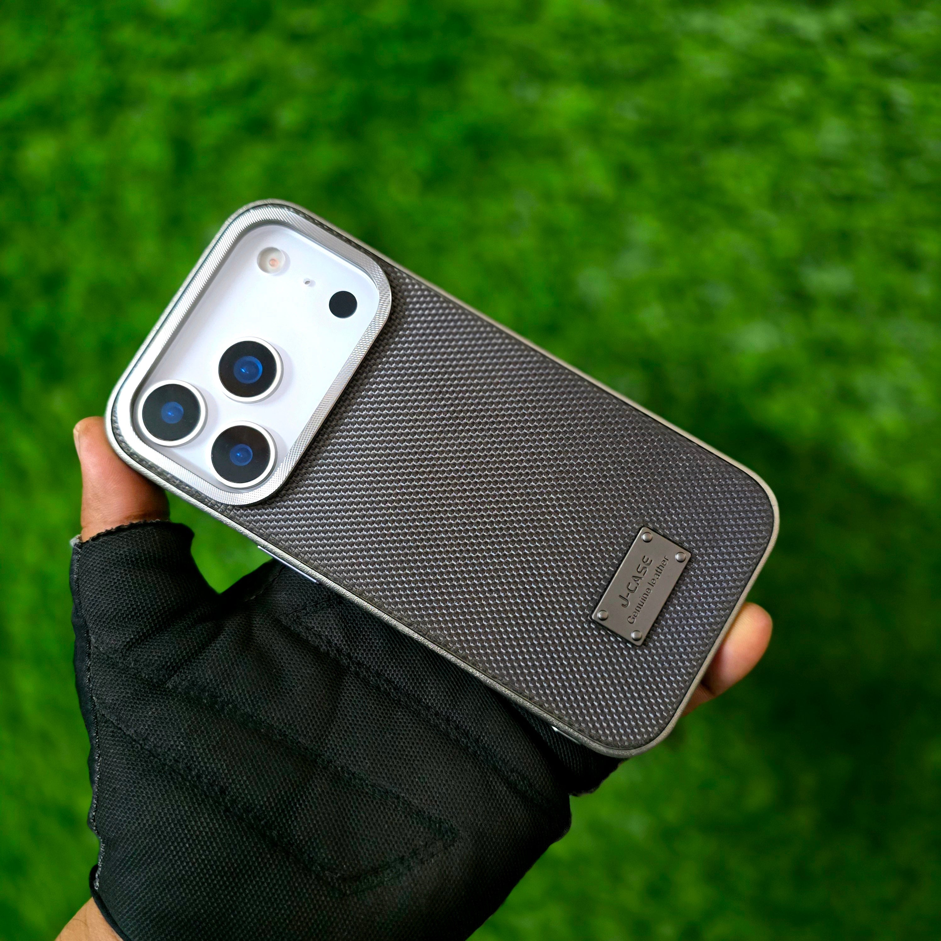 iPhone 17 Pro Max Leather Cover, J-Series Dotted Vegan Slim Leather Case - Grey