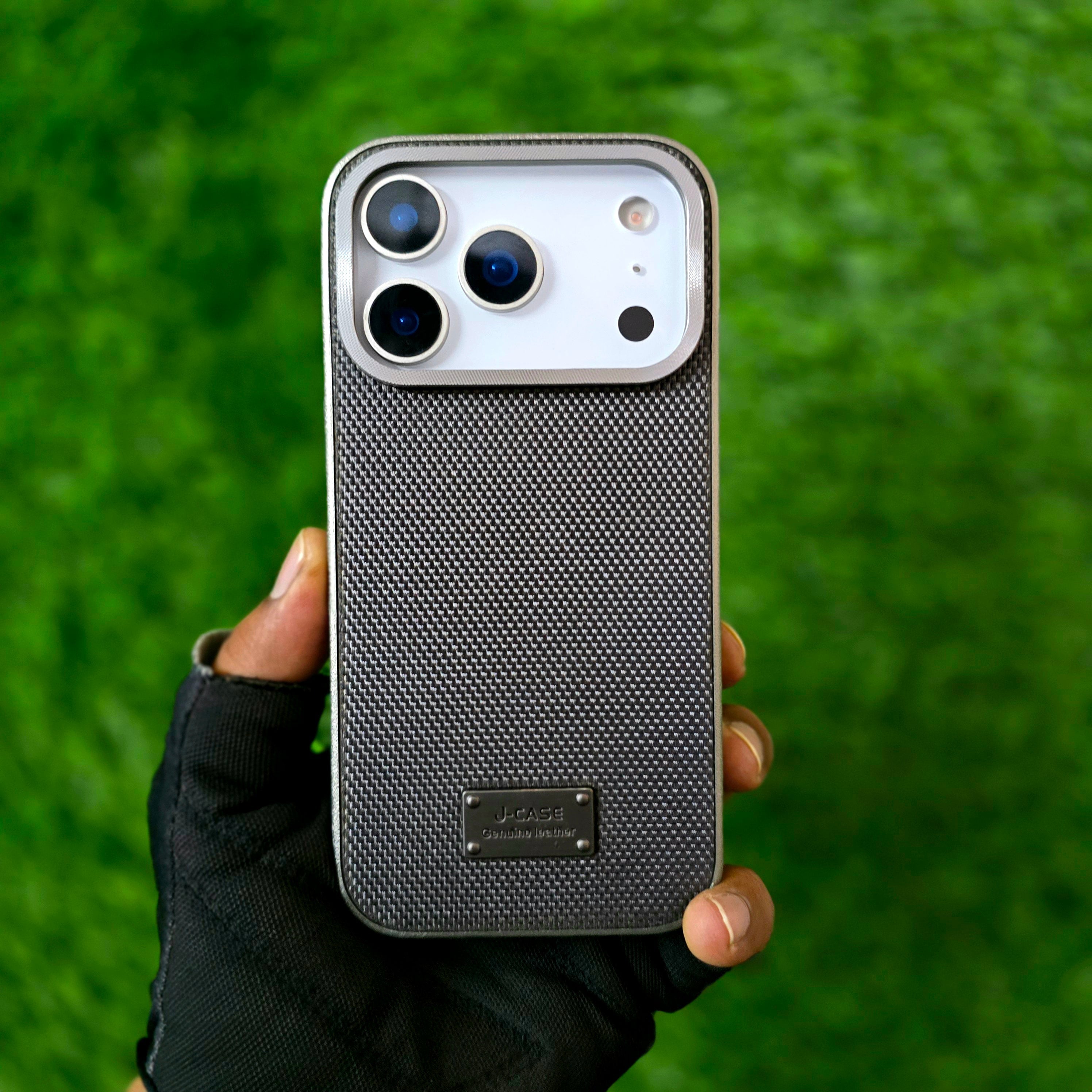 iPhone 17 Pro Leather Cover, J-Series Dotted Vegan Slim Leather Case - Grey